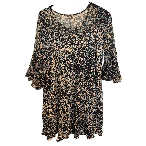 Paper Crown Floral Print Womens XS Black Multicolor Bell Sleeve Dress - Picture 7 of 9